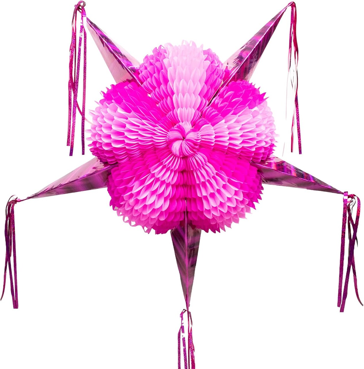 Pink Mexican Piñata (32 Inch Large Star) – Handmade Foldable Fiesta Piñata with Foil Streamers – Authentic Mexican Party Decoration for Birthday, Baby Shower, Cinco de Mayo & Princess Theme Celebrations – Perfect for Mother's Day Card Making Displays